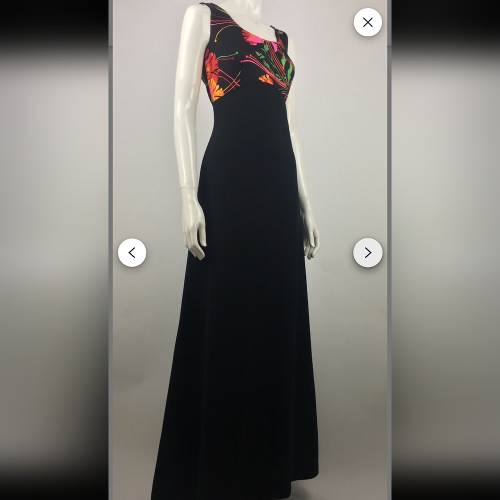 Vintage 70s Floral Maxi Black Hostess Cocktail Evening Party Dress | Size M - Picture 9 of 16